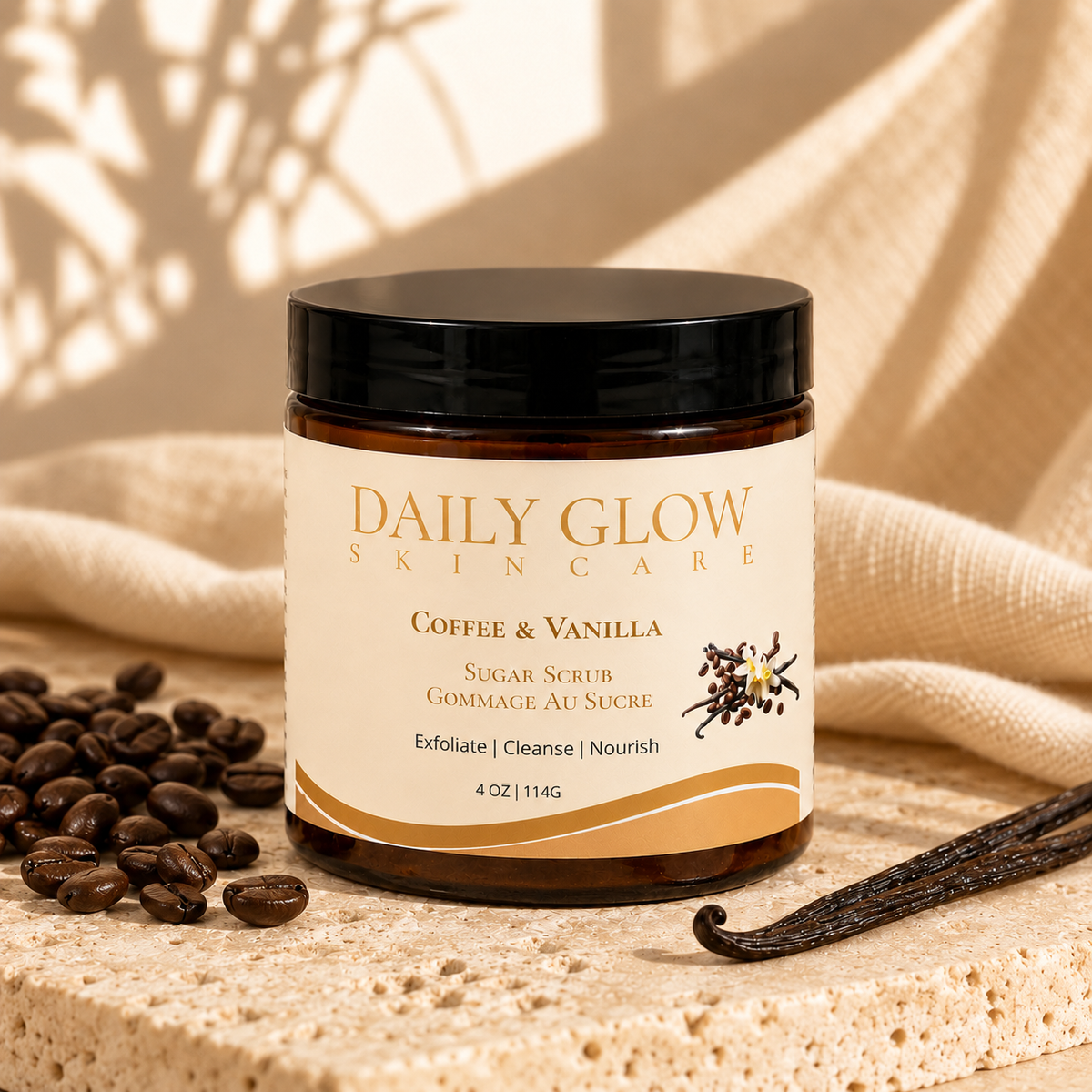 Coffee & Vanilla Body Scrub, 4 oz, square product photograph