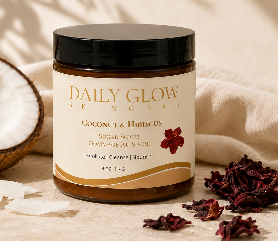 Daily Glow coconut hibiscus original product photograph with 4 oz label