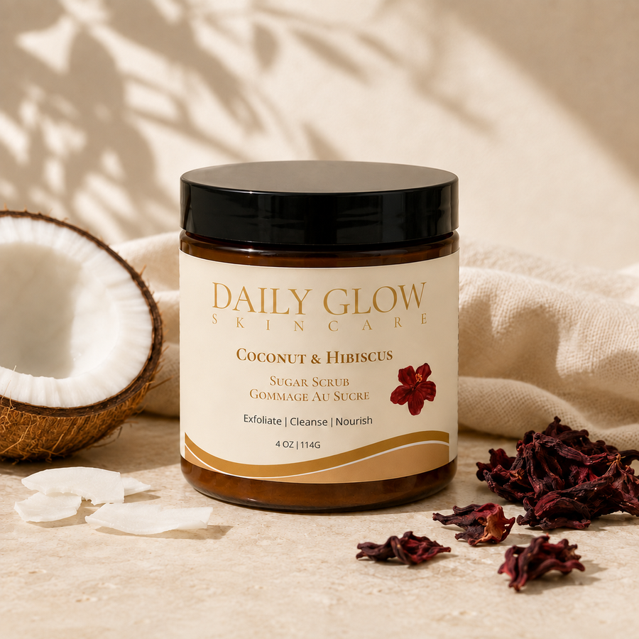 Daily Glow coconut hibiscus original product photograph with 4 oz label