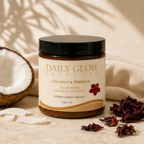 Coconut & Hibiscus Body Scrub in square framing matched to the other scrub images